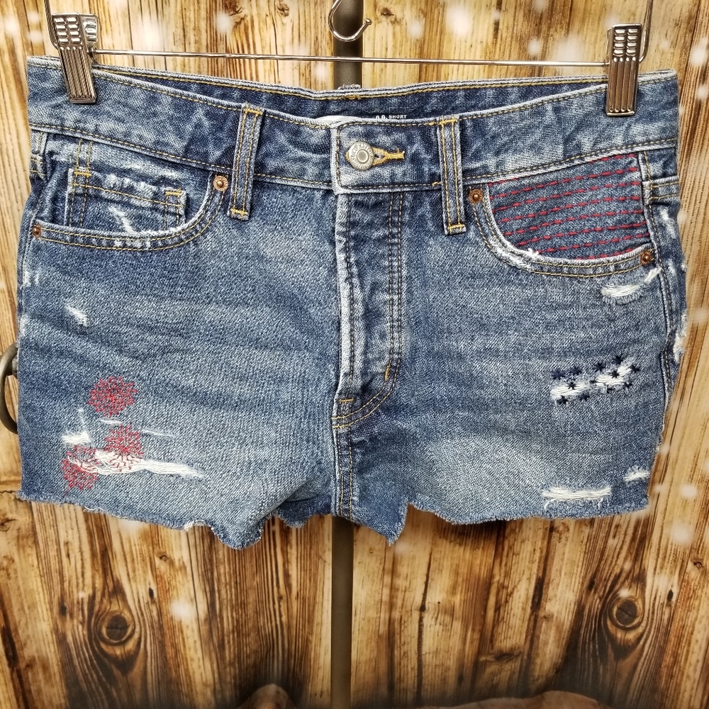 Old Navy O.G. Short High Rise Women's Sz. 2 Medium Wash USA Theme Denim Shorts